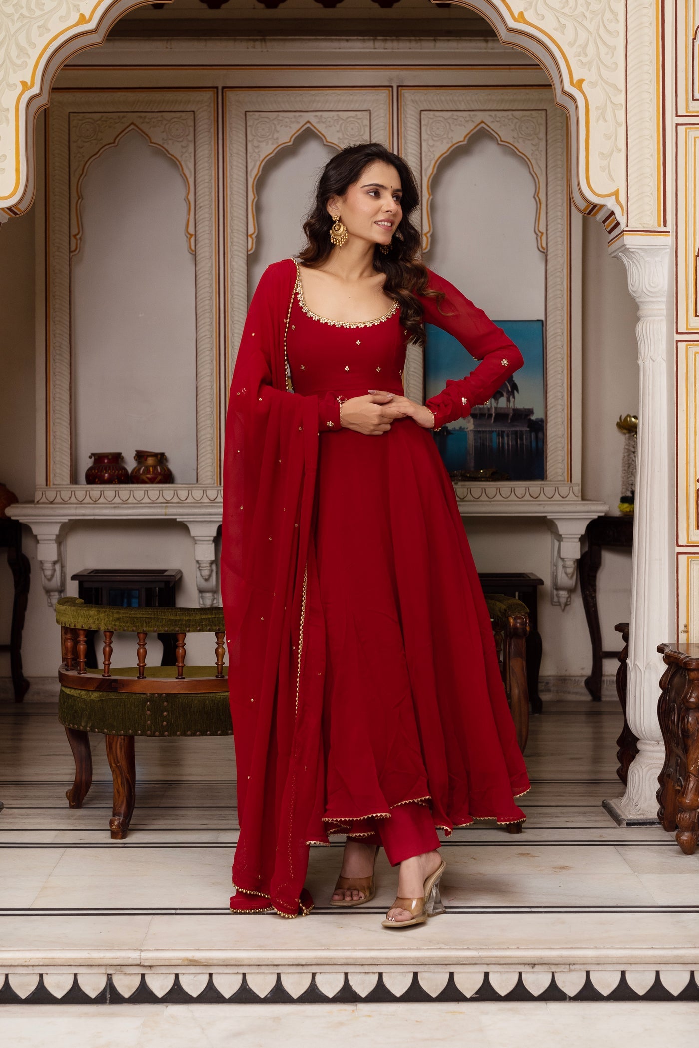 Most Elegance Red Anarkali Gown Set