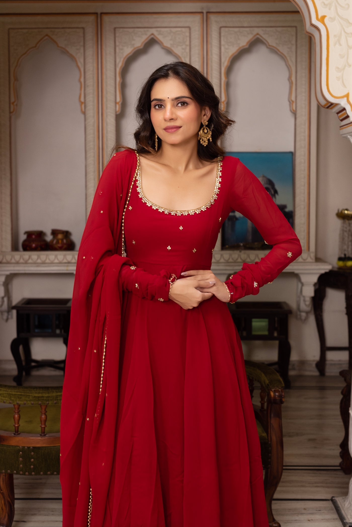 Most Elegance Red Anarkali Gown Set