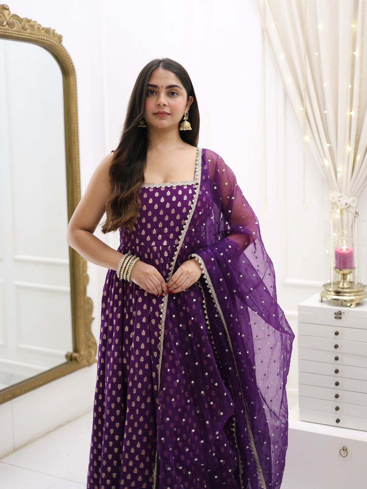 New Beautiful Purple Anarkali Gown