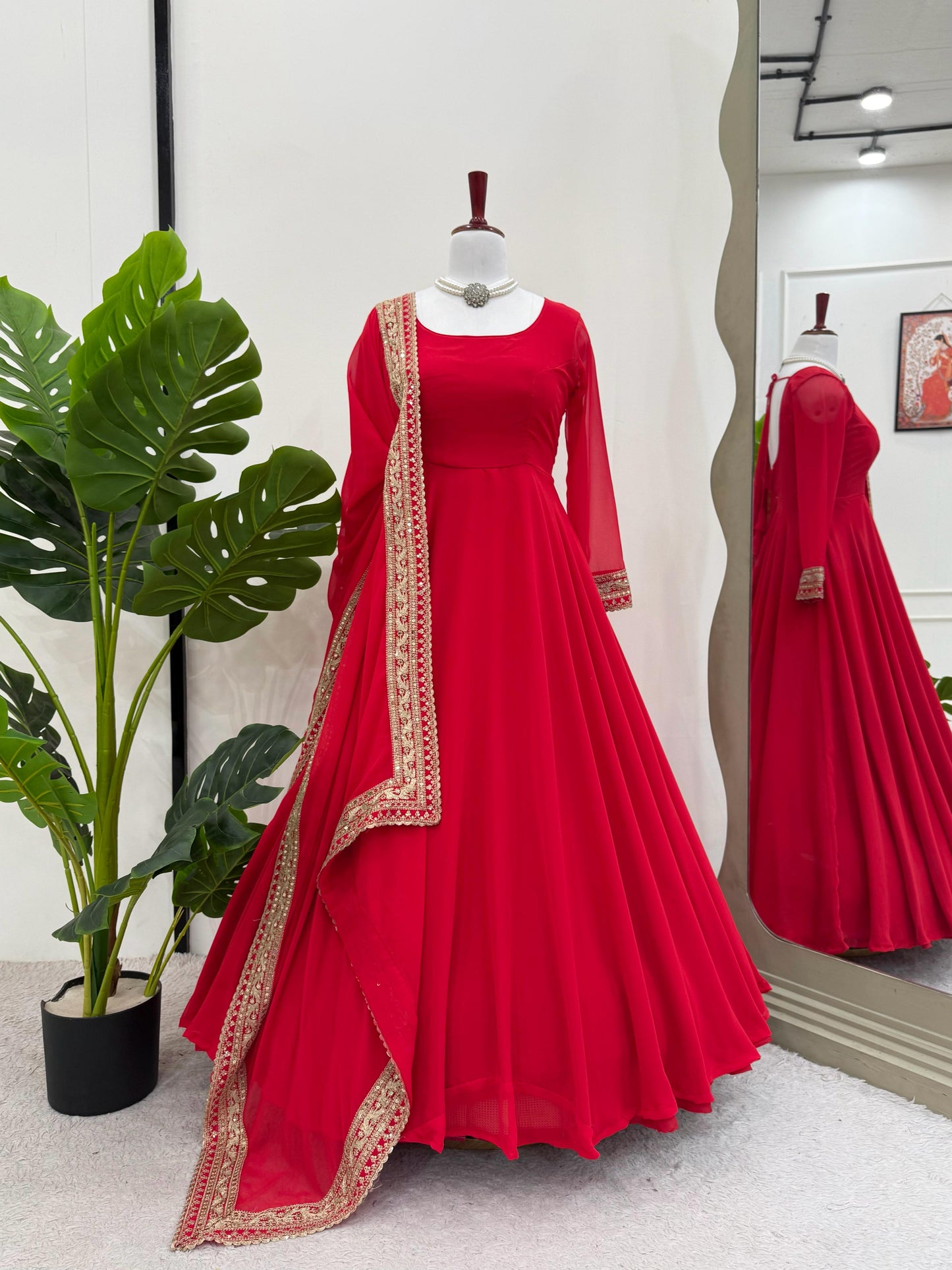 New Beautiful Red color Anarkali gown suitt