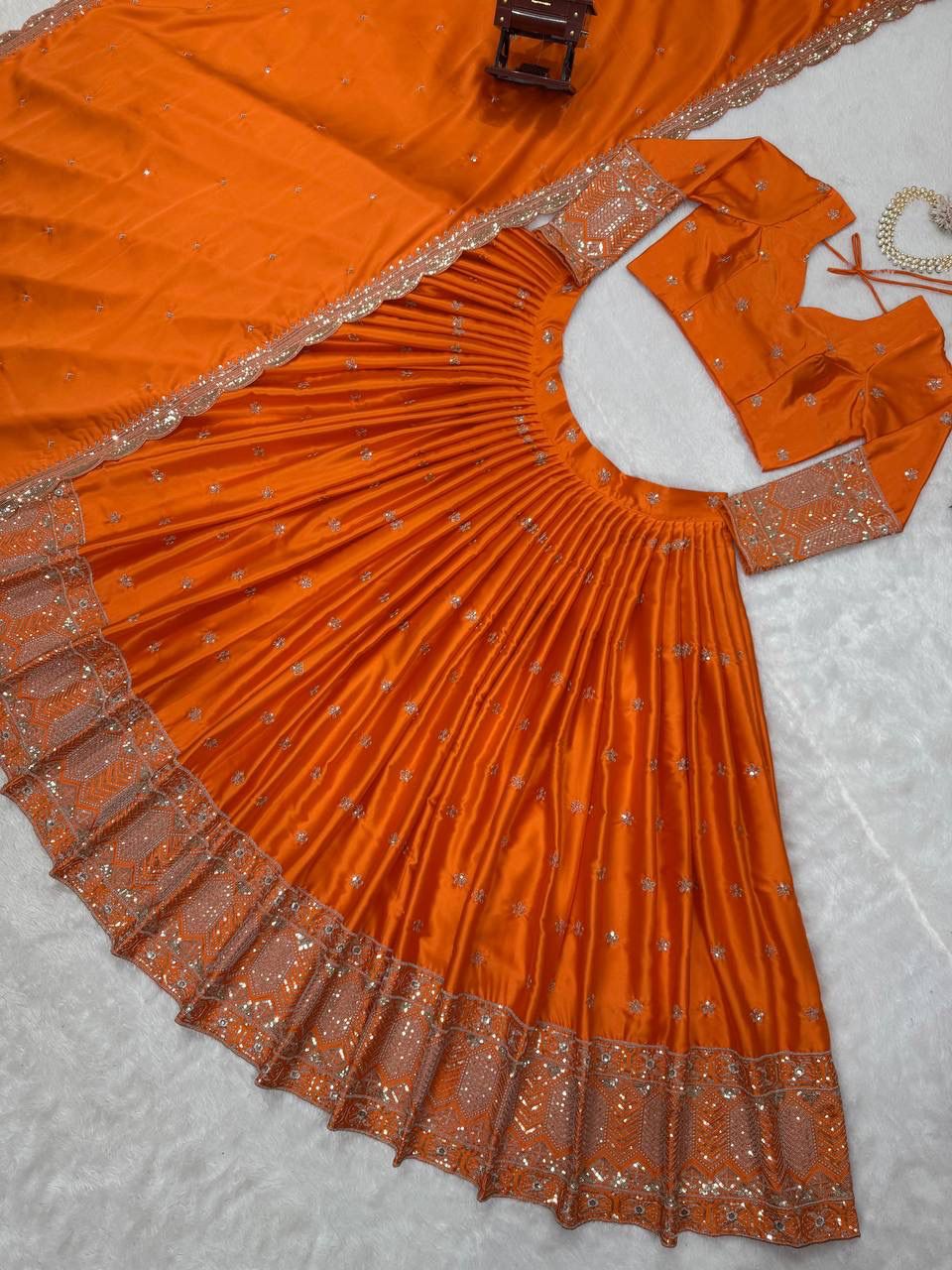 New Trending Best Orange silk lehenga Set