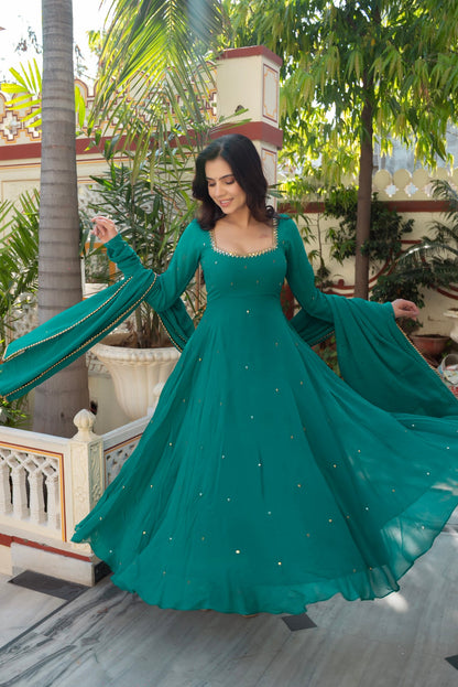 Wedding Edition Emerald Green Anarkali with Real Mirror Work
