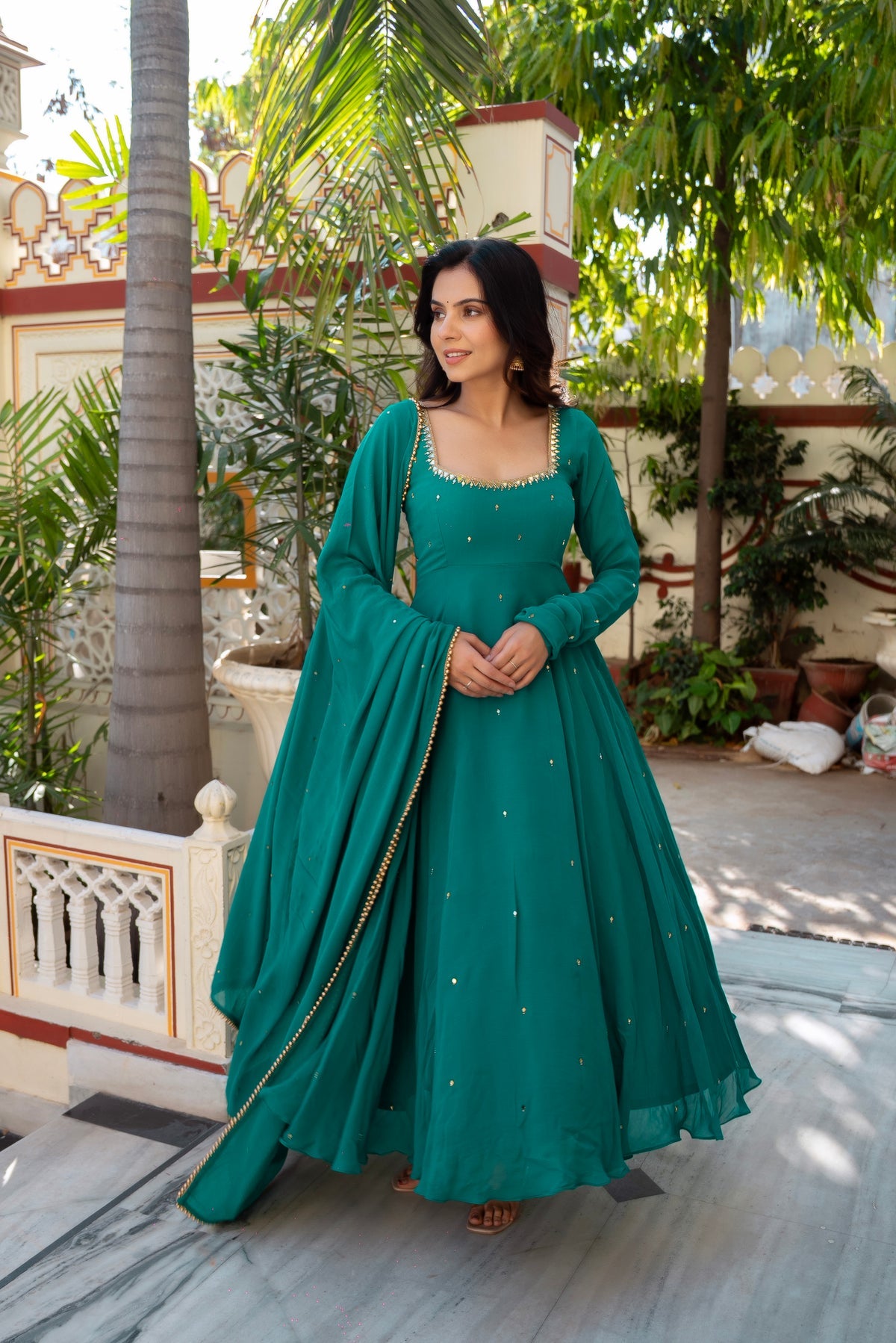 Wedding Edition Emerald Green Anarkali with Real Mirror Work