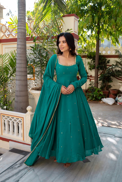 Wedding Edition Emerald Green Anarkali with Real Mirror Work