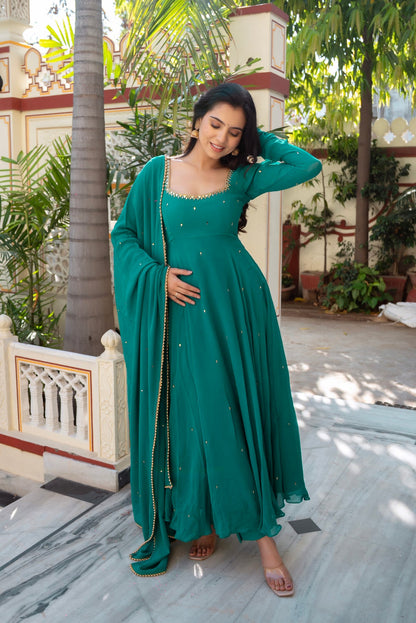 Wedding Edition Emerald Green Anarkali with Real Mirror Work