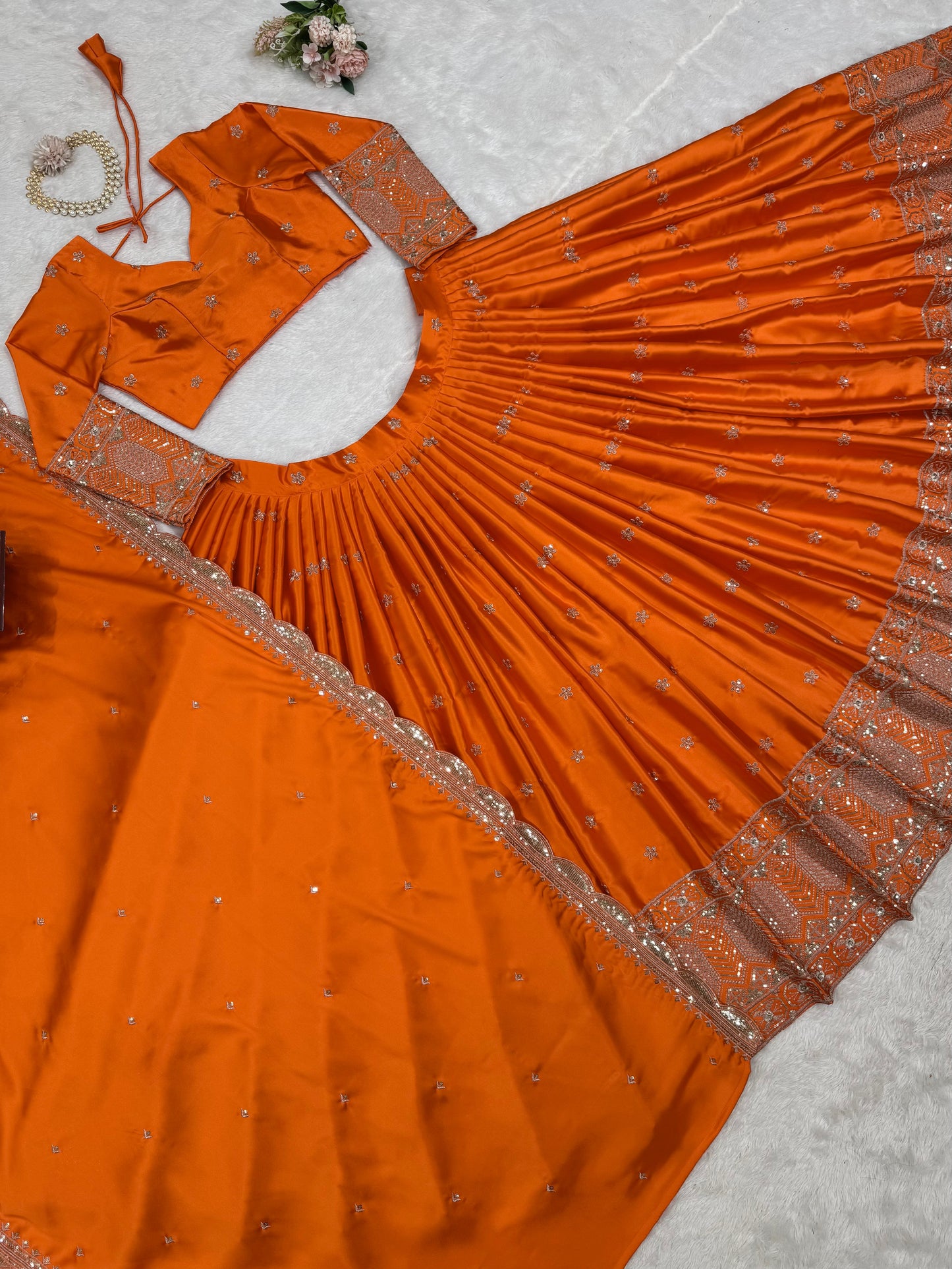 Now Trending Best Orange silk lehenga Set