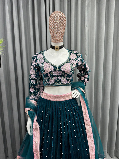 Designer Specials Velvet Lehenga Choli With Heavy Embroidery And Sequence Work