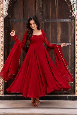 Most Beautiful Maroon Color Anarkali Suit