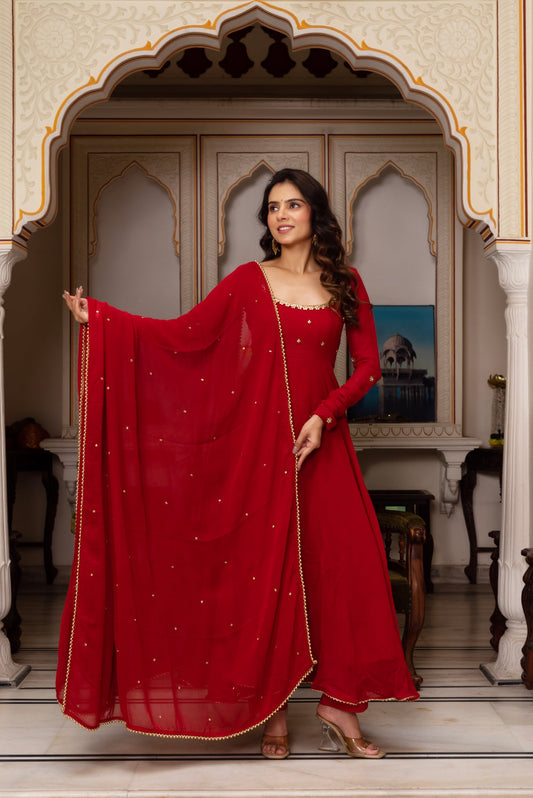 Most Elegance Red Anarkali Gown Set