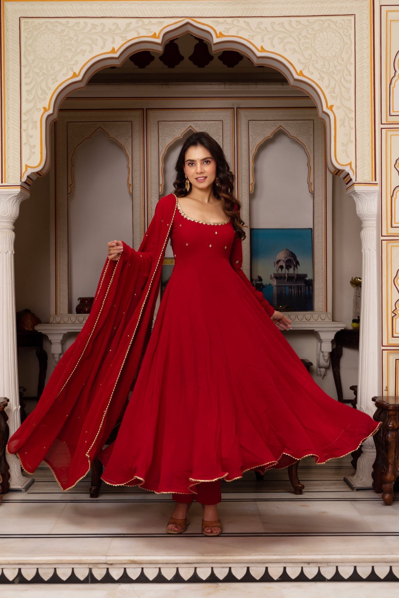 Most Elegance Red Anarkali Gown Set