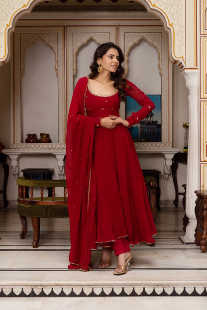 Most Elegance Red Anarkali Gown Set