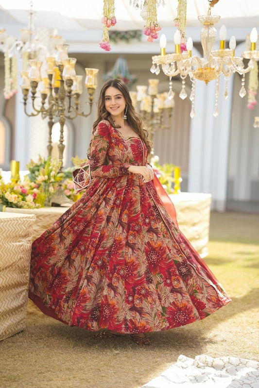 Designer Digital printed Georgette Anarkali Gown