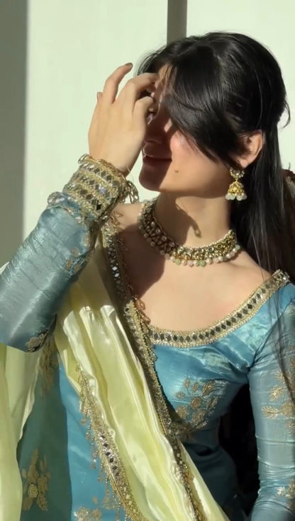 New Wedding special SKY Color Suit and Plazo Set