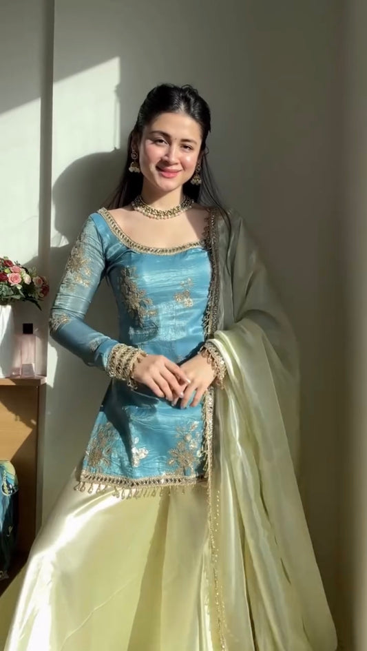 New Wedding special SKY Color Suit and Plazo Set