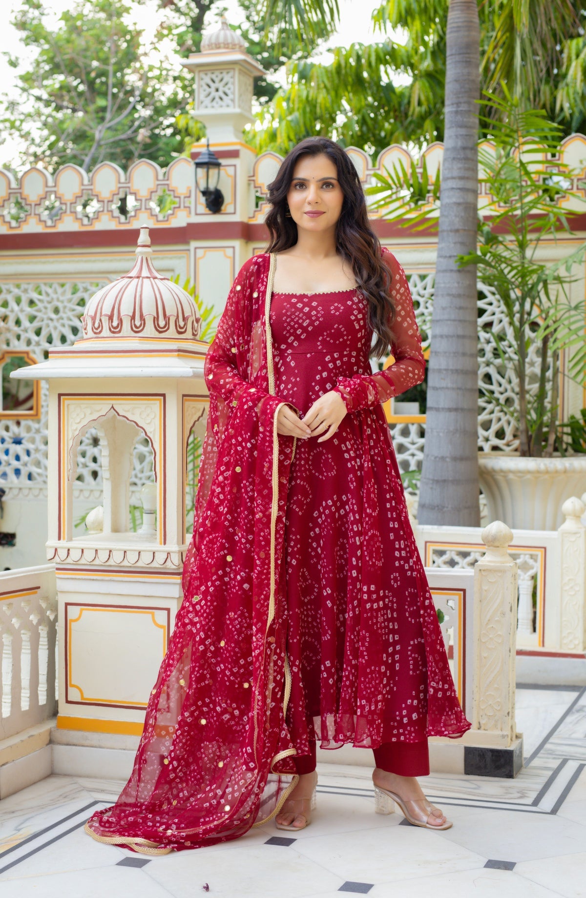 Faux Georgette Anarkali With Real Mirror & Sequin Dupatta