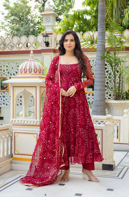 Faux Georgette Anarkali With Real Mirror & Sequin Dupatta