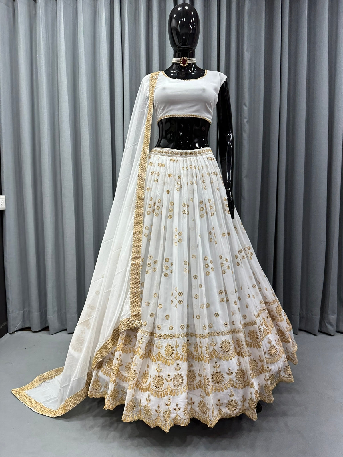 New Party Wear Designer White Color Sequin Work Lehenga Choli