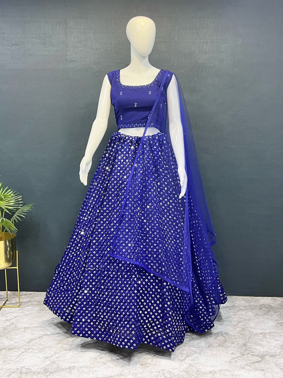 Trending Royal Blue Sequins Work Lehenga