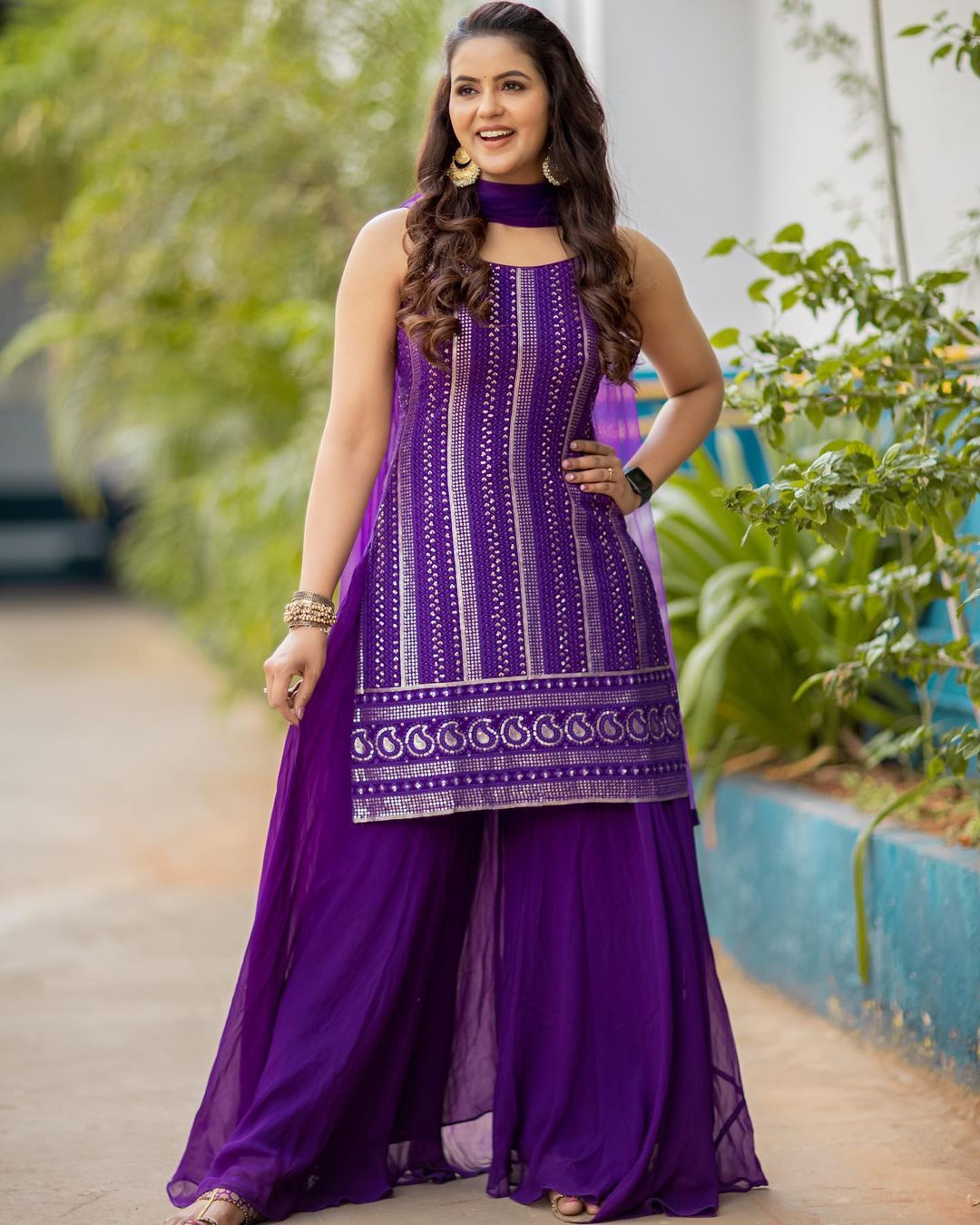Beautiful Purple Color Sequnce Work Top & Plazzo