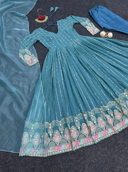 SKYBLUE EMBROIDERED GEORGETTE SUIT SET