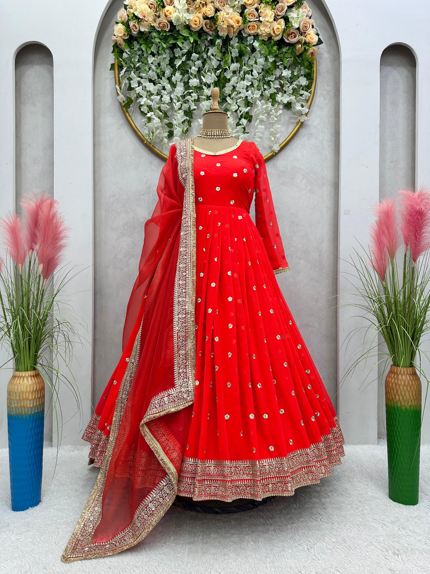 Beautiful Party wear georgette Red Gown