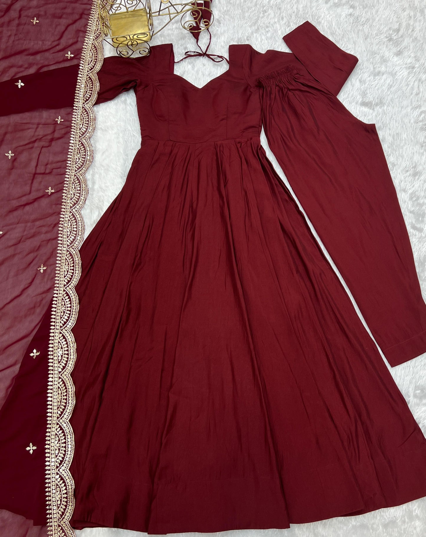 NEW PREMIUM QUALITY PURE ROMANSILK CHANDERI FABRIC FULLY FLAIR ANARKALI