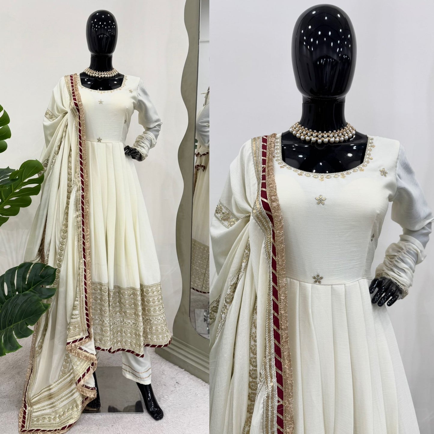 New Beautiful Cream Color Anarkali Suit Gown