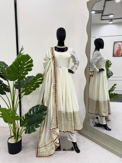 New Beautiful Cream Color Anarkali Suit Gown