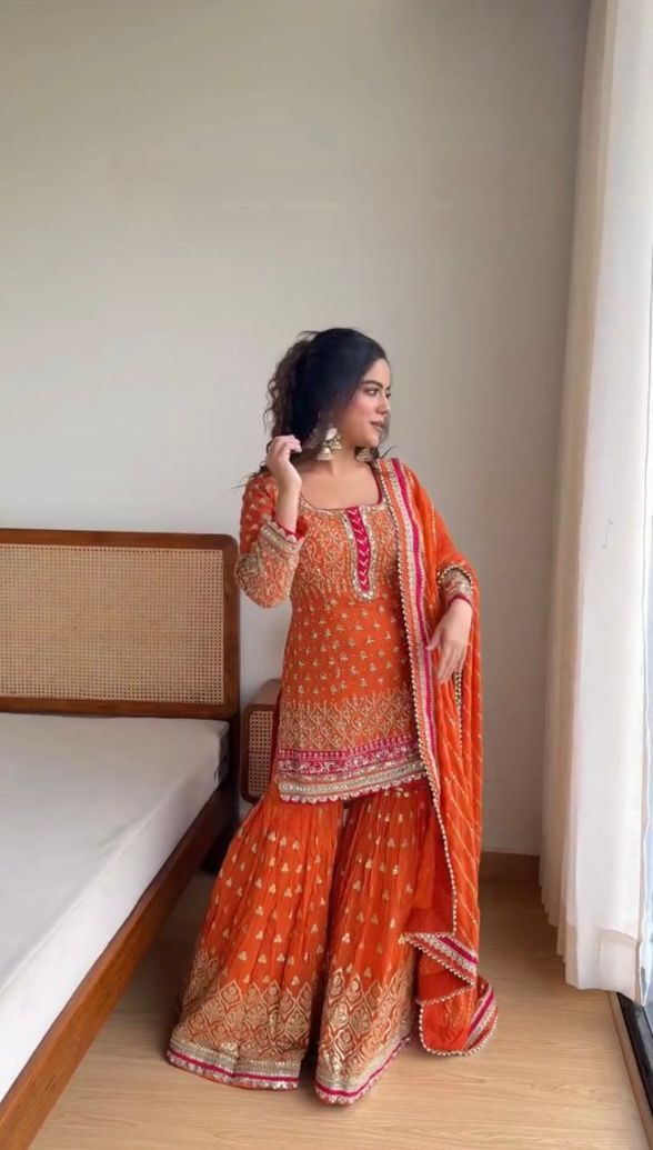 New Beautiful Orange Color Specially Sharara Suit