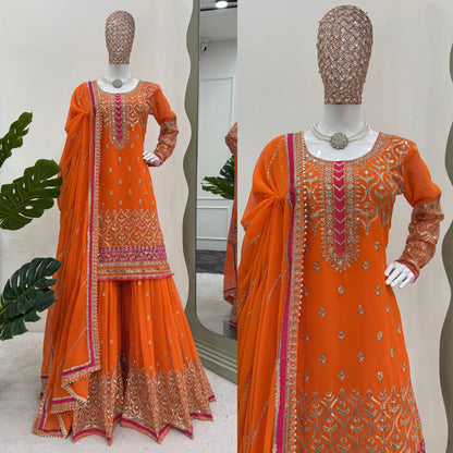 New Beautiful Orange Color Specially Sharara Suit