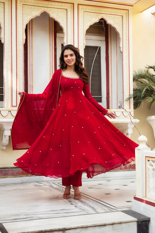 New Beautiful Red Color Anarkali Gown