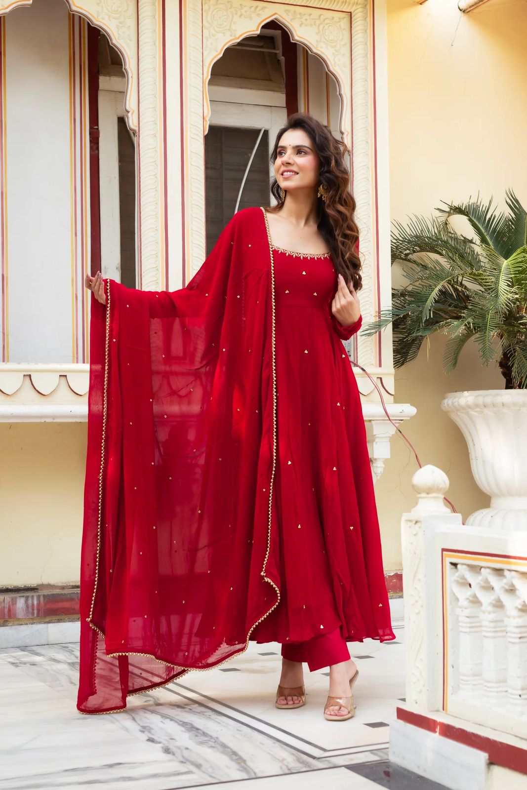 New Beautiful Red Color Anarkali Gown