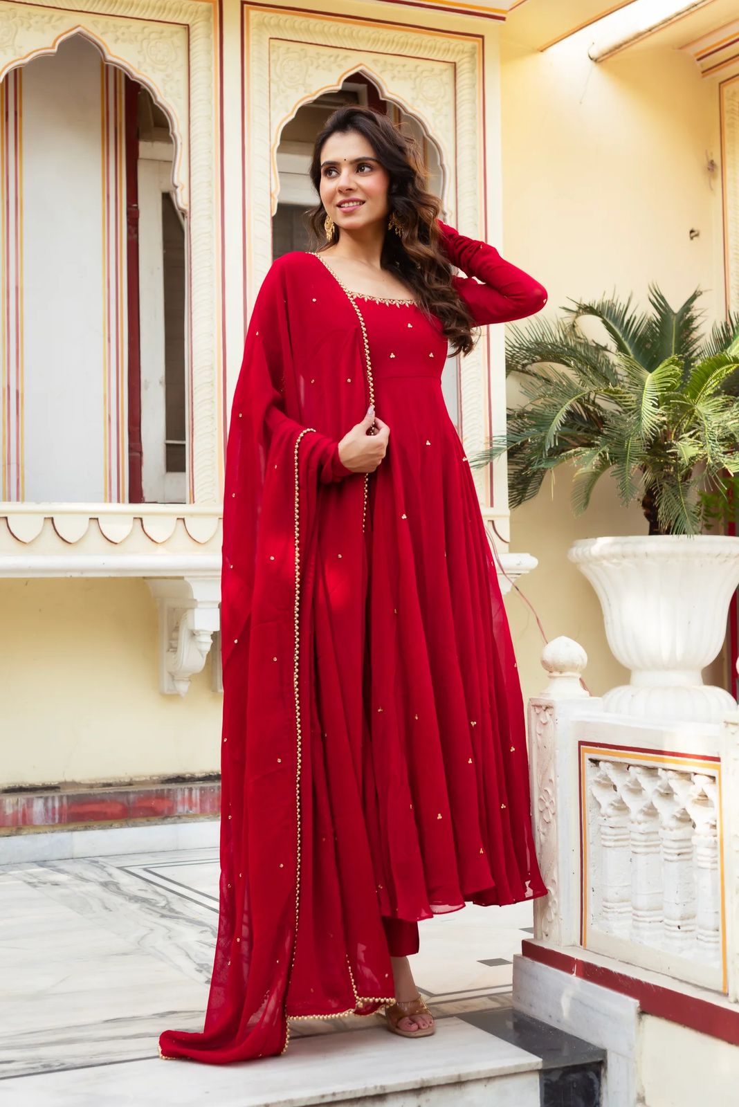 New Beautiful Red Color Anarkali Gown