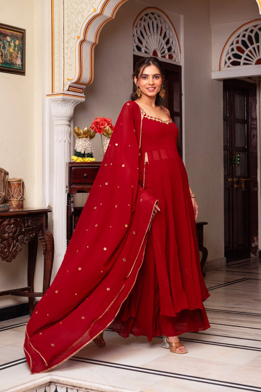 Wedding  Specials  Red Color Top & Palazzo  With Dupatta