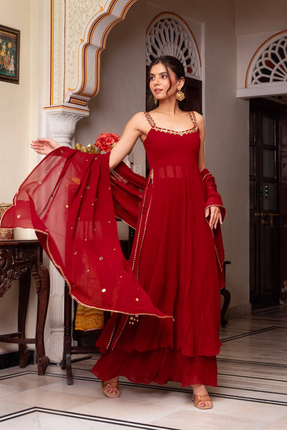 Wedding  Specials  Red Color Top & Palazzo  With Dupatta