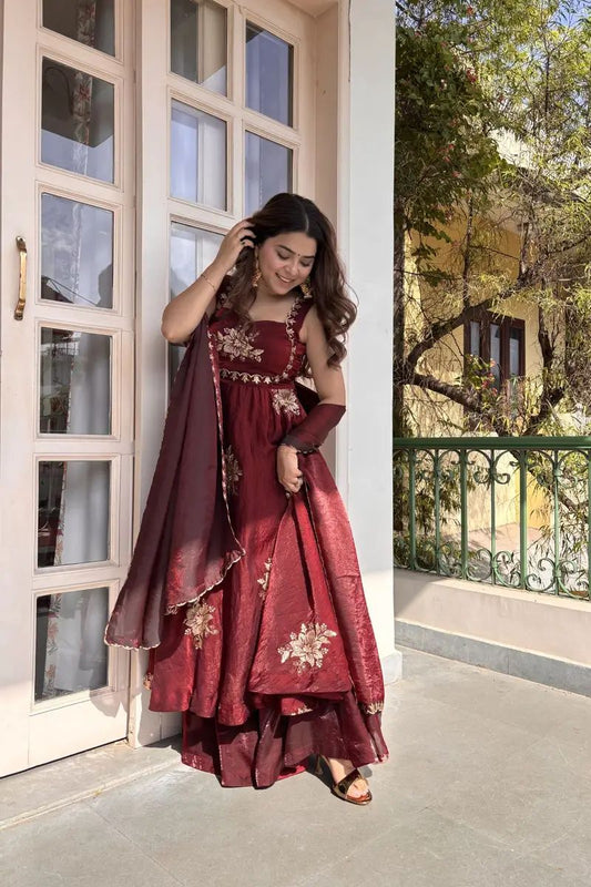 Premium Maroon Partywear Wedding Anarkali