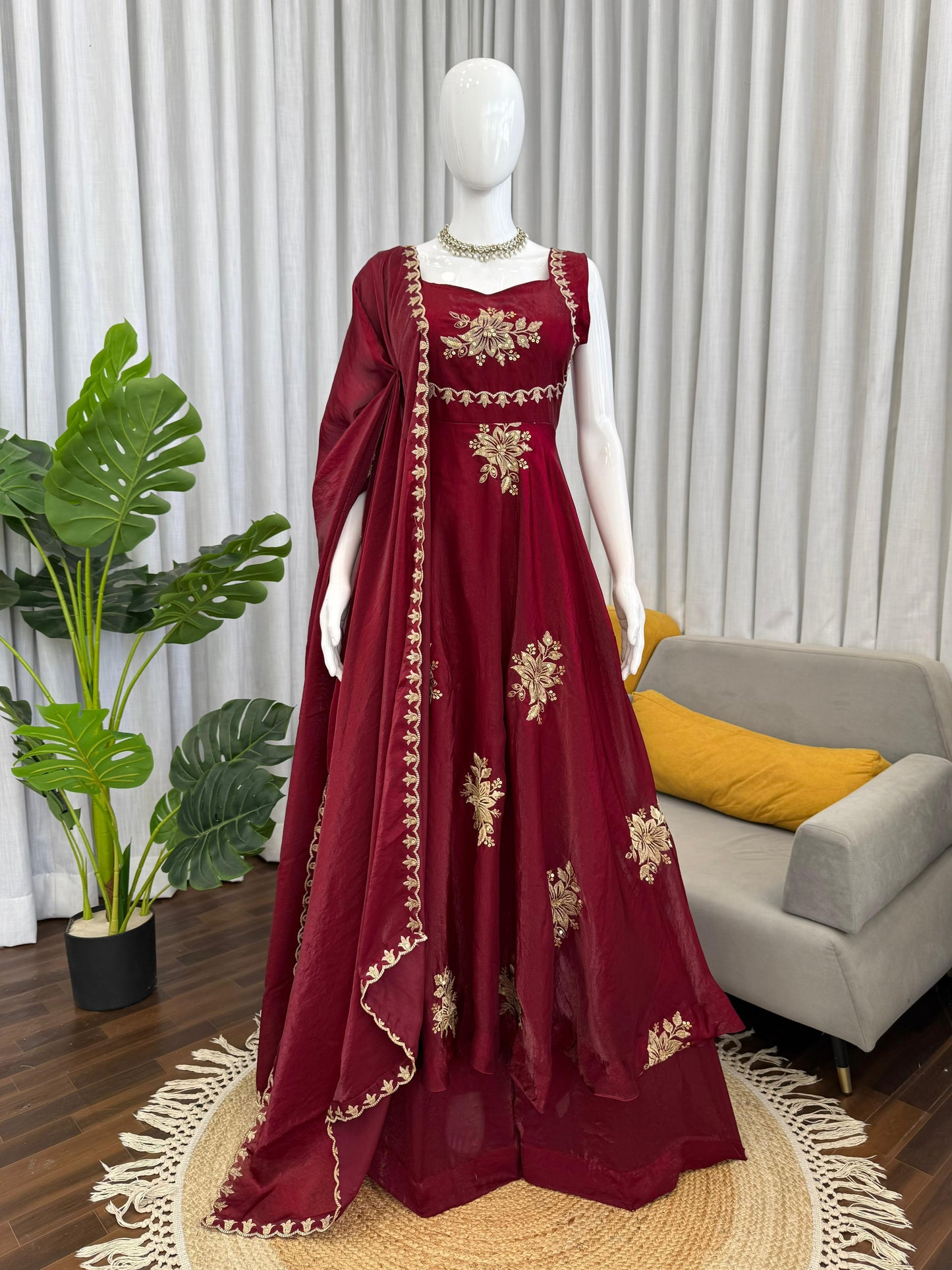 Premium Maroon Partywear Wedding Anarkali
