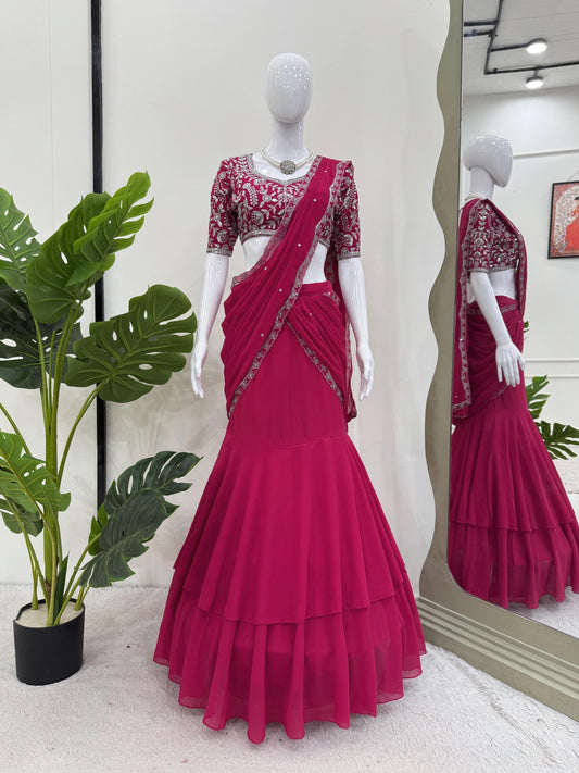 Wedding  Style Pink Color Lehengha Saree