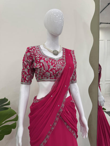 Wedding  Style Pink Color Lehengha Saree