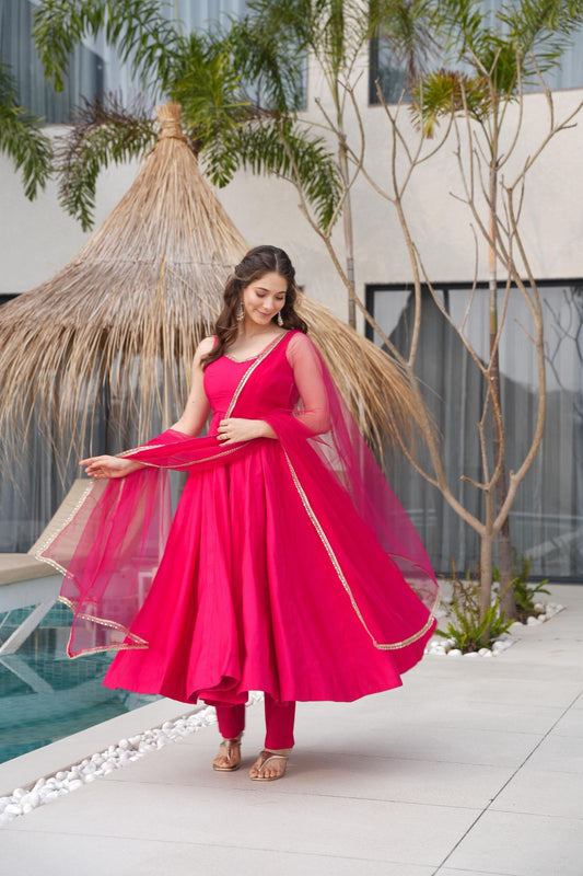 New Beautiful  Heavy Pink Color Anarkali Gown