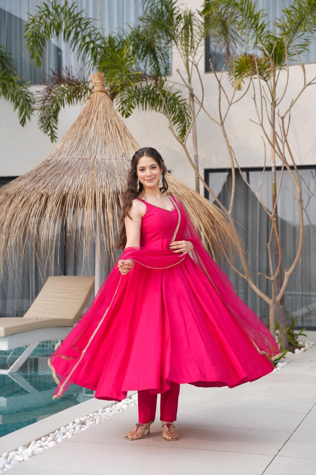 New Beautiful  Heavy Pink Color Anarkali Gown