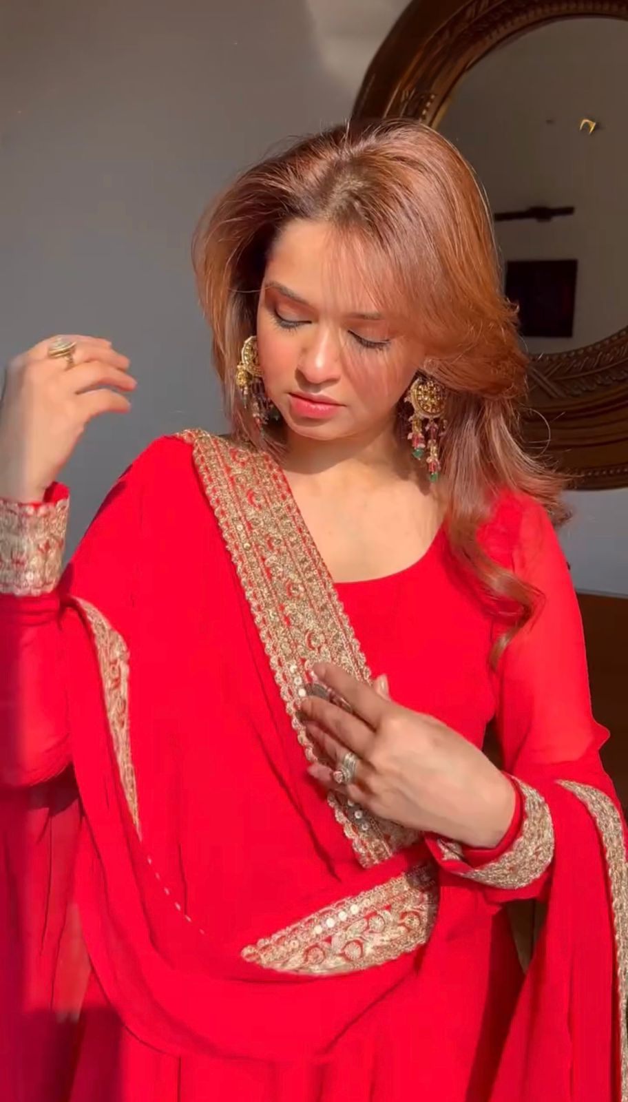 New Beautiful Red color Anarkali gown suitt