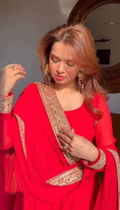 New Beautiful Red color Anarkali gown suitt
