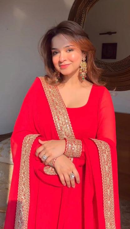 New Beautiful Red color Anarkali gown suitt