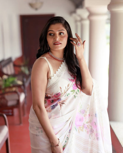 New Beautiful White Color Georgette Saree