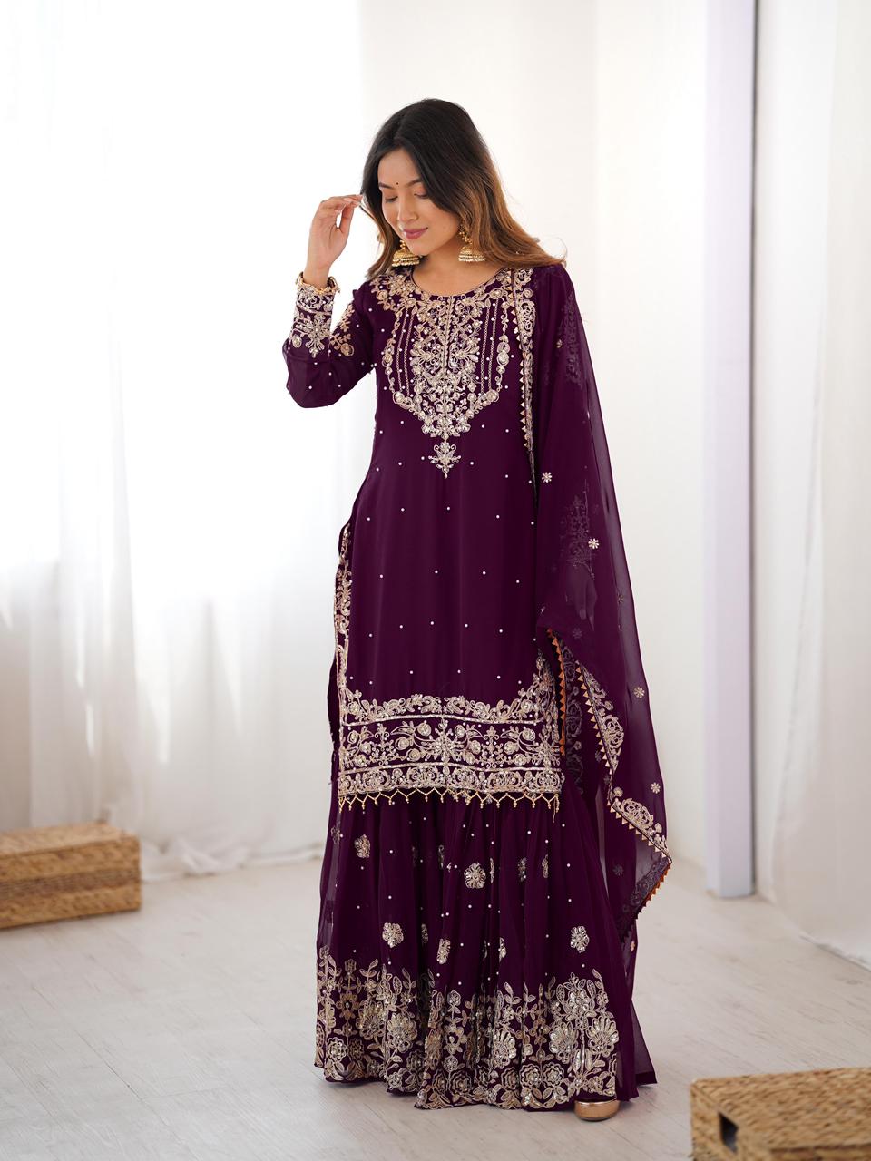 Stylish Wedding Celebration Top & Sharara Suit