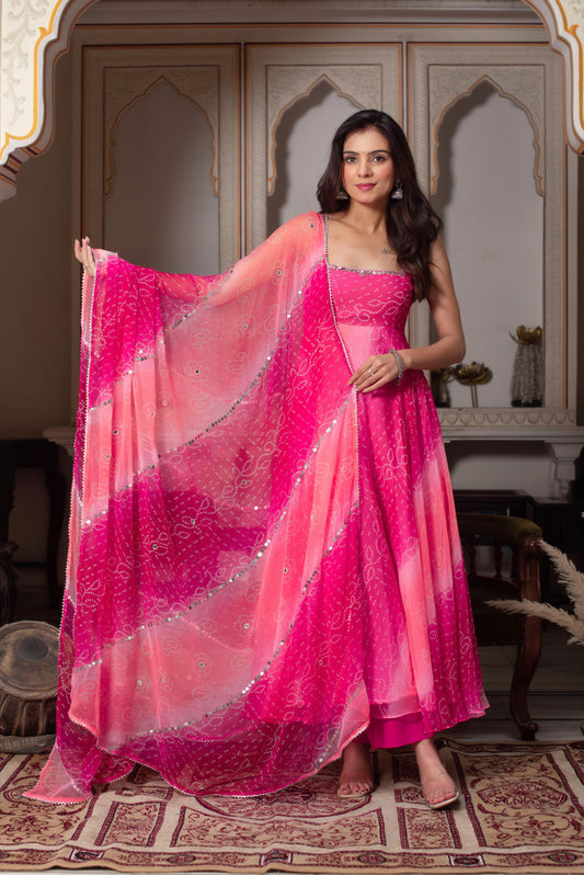 Most Elegance Pink Anarkali  Suit