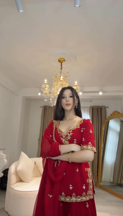 Stylish Wedding Celebration Top & Sharara Suit