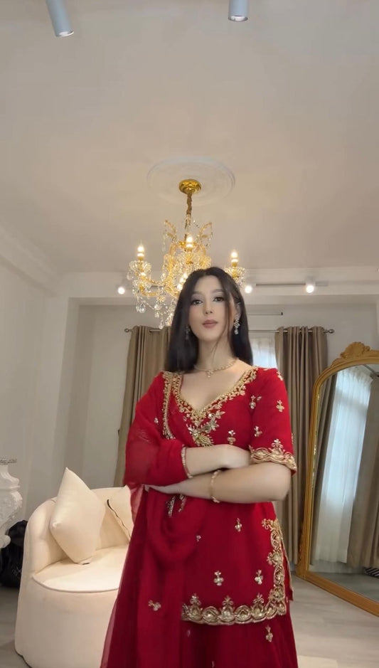 Stylish Wedding Celebration Top & Sharara Suit