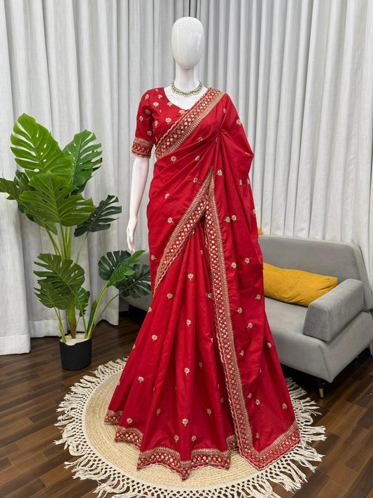Premium Wedding Designer Red Color Saree